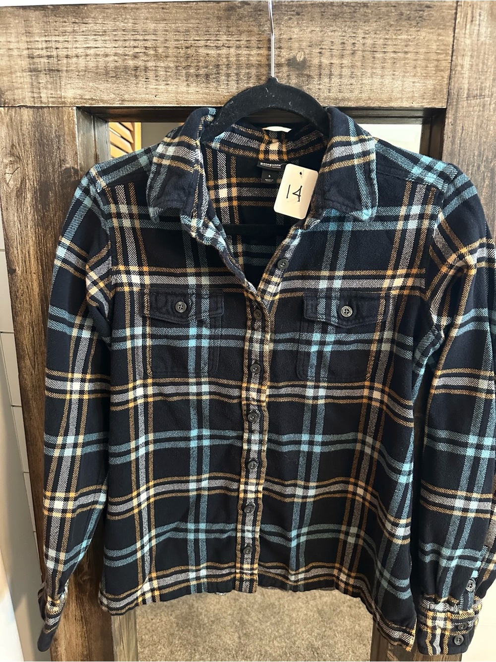 Patagonia Organic Cotton Flannel Shirt Women’s Size 6 Blue Plaid Button Front